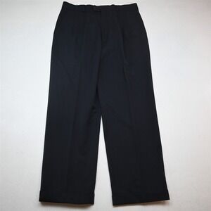 Vtg Y2K 2000s 32x30 Navy Blue 100% Wool Pleated Baggy High Waist Dress Pants